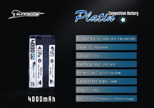 Sunpadow Shorty Lipo Platin Series 4000mAh 2S1P-7.4V-130C/65C